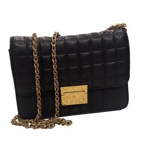 J.Crew Black Quilted Leather Crossbody Chain Strap Preloved 7.5x5.5x2"